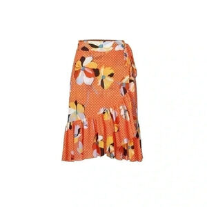 Cabi Orange Polka & Floral Wrap Skirt  Size XS